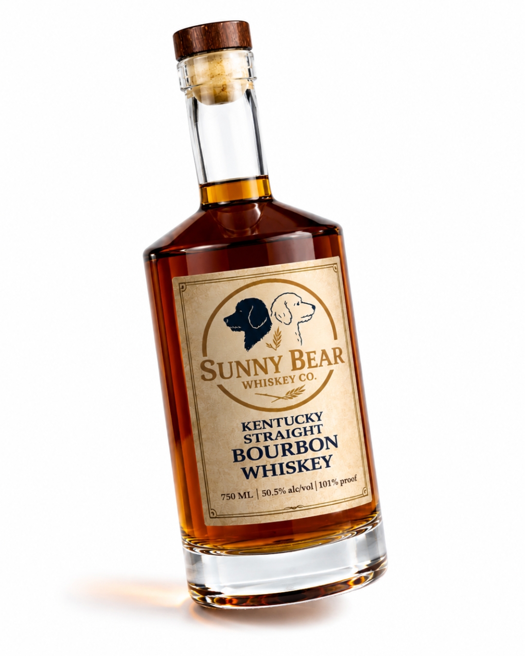 Sunny Bear bourbon whiskey bottle in a studio product shot